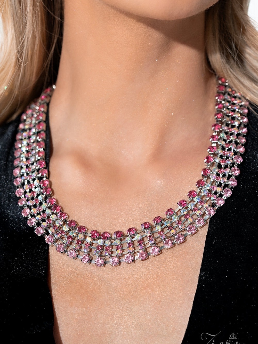 paparazzi Pink Crystal Multi-Row Collar Necklace - Picture 1 of 3